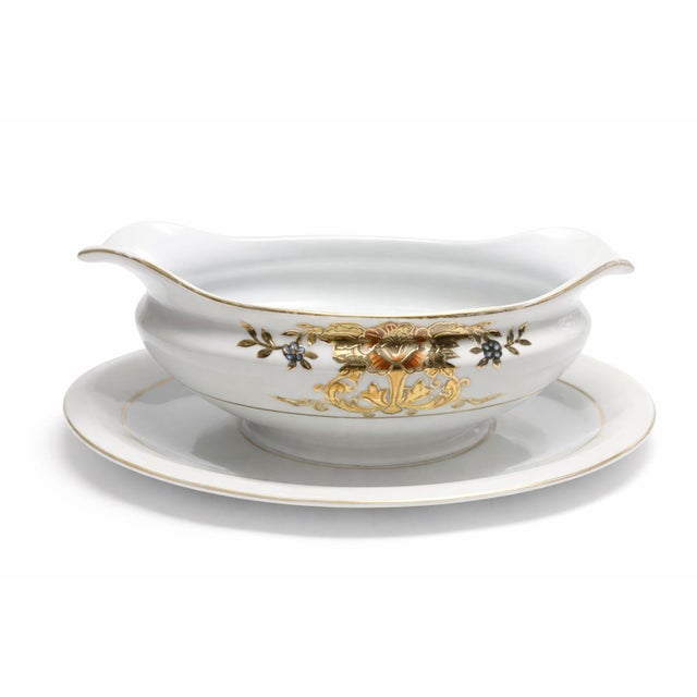 Art Deco Noritake 42200 Gravy Boat W/Attached Under Plate, Pristine Condition 1940s For Sale - Image 3 of 4