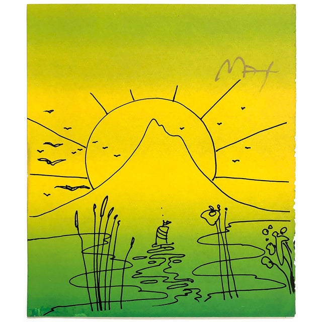 Original mixed media drawing with watercolor on paper. Hand signed by Peter Max. Frame size 20 x 18 inches. Artwork size...