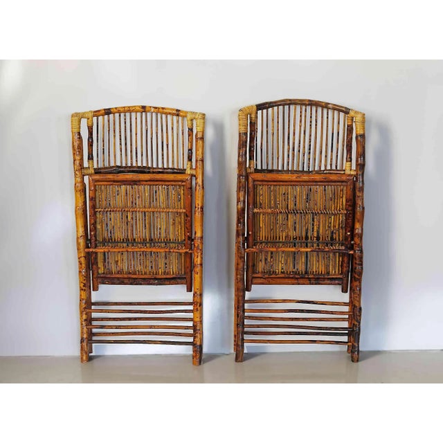 Vintage Bamboo and Rattan Folding Chairs - A Pair For Sale - Image 4 of 10