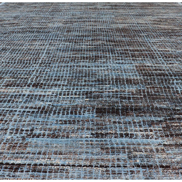 Early 21st Century Hi-Low Textured Rug by Keivan Woven Arts, Blue & Charcoal 10'3 X 13'8 For Sale - Image 5 of 16
