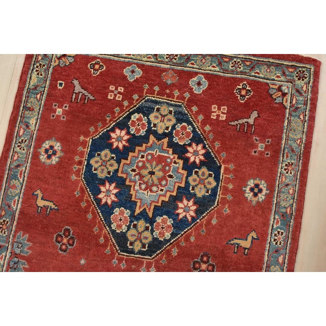 Kazak Runner 2’8” X 9’10” Red Wool Tribal Hand-Knotted Oriental Rug For Sale In Philadelphia - Image 6 of 13