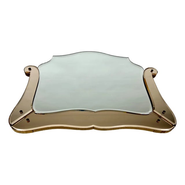 Mid-Century Art Deco Mirror with Rose Glass Scalloped Edge Frame For Sale
