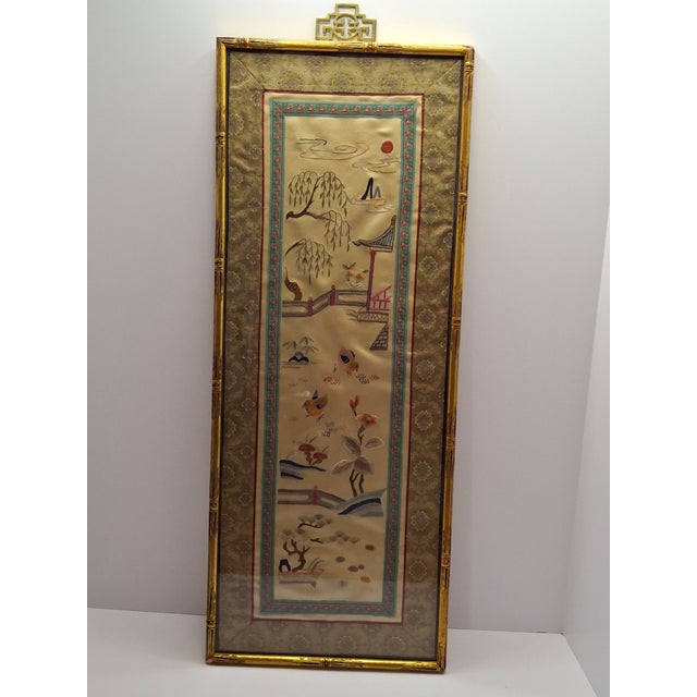 Late 19th Century Antique 19thC Chinese Silk Embroidery Forbidden Stitch Framed Canton Export 27" For Sale - Image 5 of 10