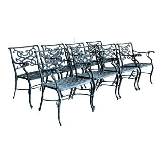 Vintage Regency Cast Aluminum Scroll Dining Chairs - Set of 8 For Sale