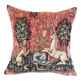 Lady & Unicorn Sight Tapestry Cushion With Feather Filler - 46x46cm (18"x18") For Sale