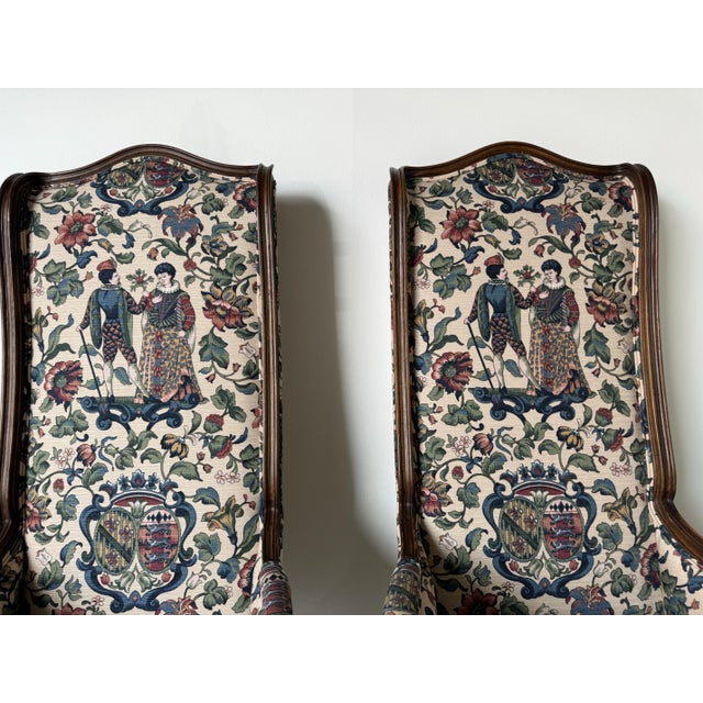 Vintage Hollywood Regency Louis XV-Style High-Back Carved Wood Accent Chairs - A Pair/Sold For Sale - Image 10 of 12