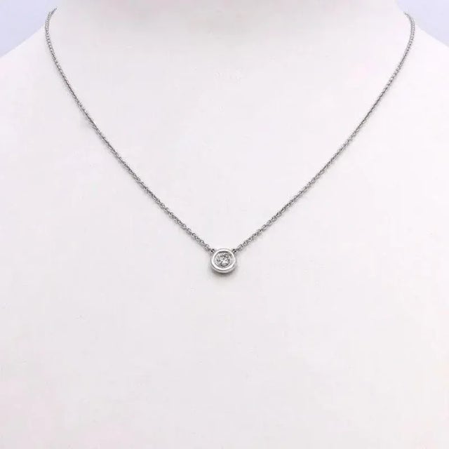 14K White Gold Bezel Set Diamond Solitaire Necklace For Sale - Image 4 of 7