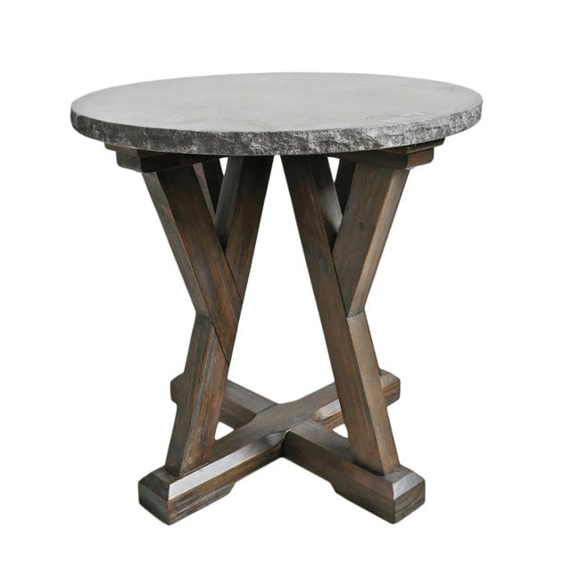 Dark Gray Round Stone Top Farm Side Table For Sale - Image 8 of 8