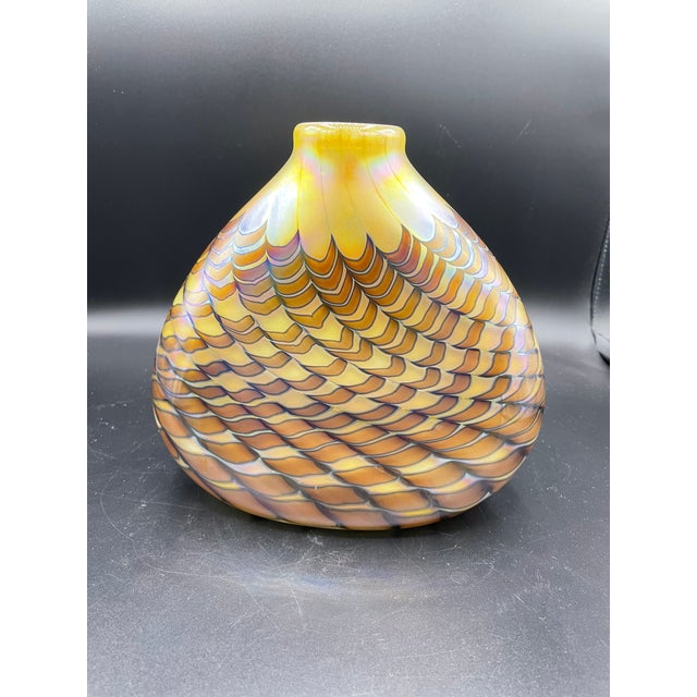 1980s Stephen Fellerman Feathered Blown Glass Vase For Sale - Image 13 of 13