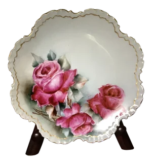 Bavarian Hand Painted Cabinet Plate Charger - Wall Art Featuring Cabbage Roses