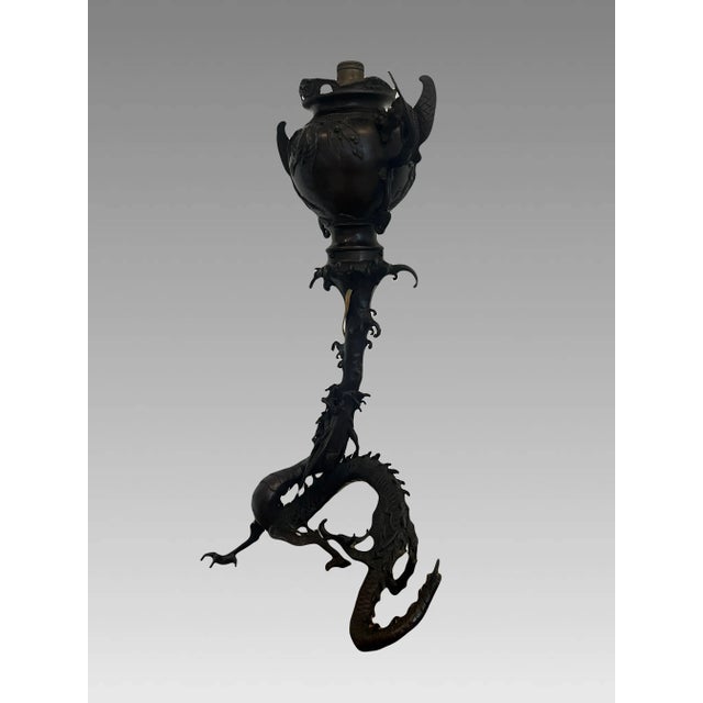 Antique Koro Dragon Japanese Lamp, Cast Bronze, Meiji Period C1900 (Okimono) For Sale - Image 9 of 15