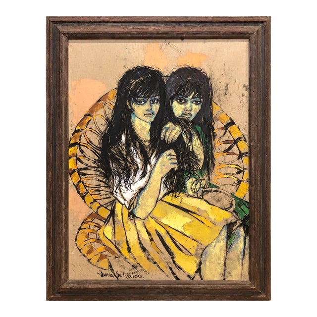 Mid 20th Century Painting Of Young Girls By Anna Salvatore For Sale