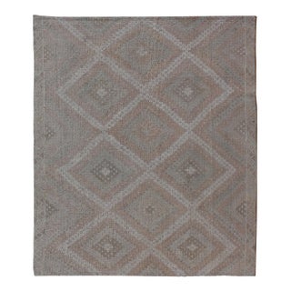 Vintage Turkish Embroidered Rug With Geometric Diamond Design With Soft Colors For Sale