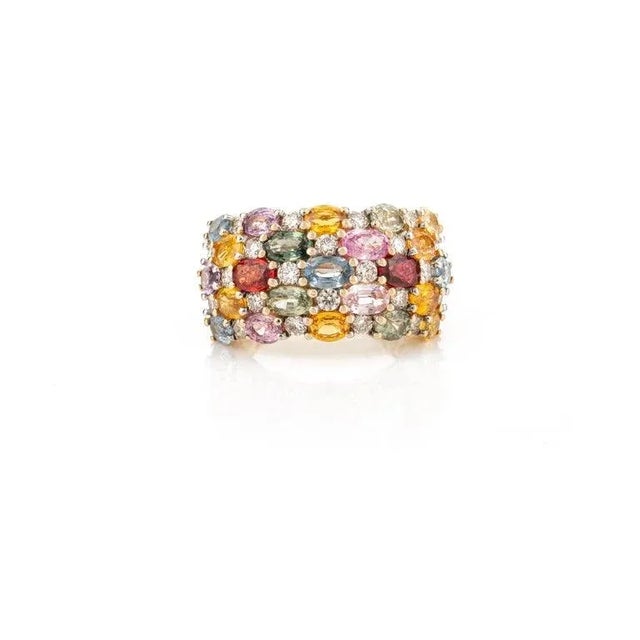 Multi Sapphire Oval Cut Cluster Wide Band Ring Size 7 ( All Sizes Available ) For Sale - Image 4 of 8