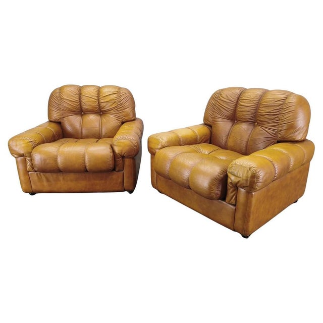 Mid-Century Italian Cognac Leather Lounge Armchairs, 1970s, Set of 2 For Sale - Image 12 of 12
