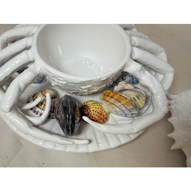 Vintage Handmade Italian White Majolica B. Altman Crab Clam Covered Pottery Dish For Sale - Image 13 of 14