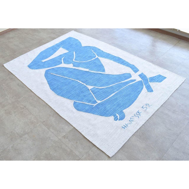 Figurative Henri Matisse - Blue Nude 3 - Inspired Silk Hand Woven Flat Weave Area - Wall Rug 4′8″ × 6′10″ For Sale - Image 3 of 12