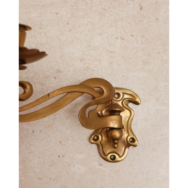 Art Nouveau Brass Piano Candle Sconces For Sale In Dallas - Image 6 of 15