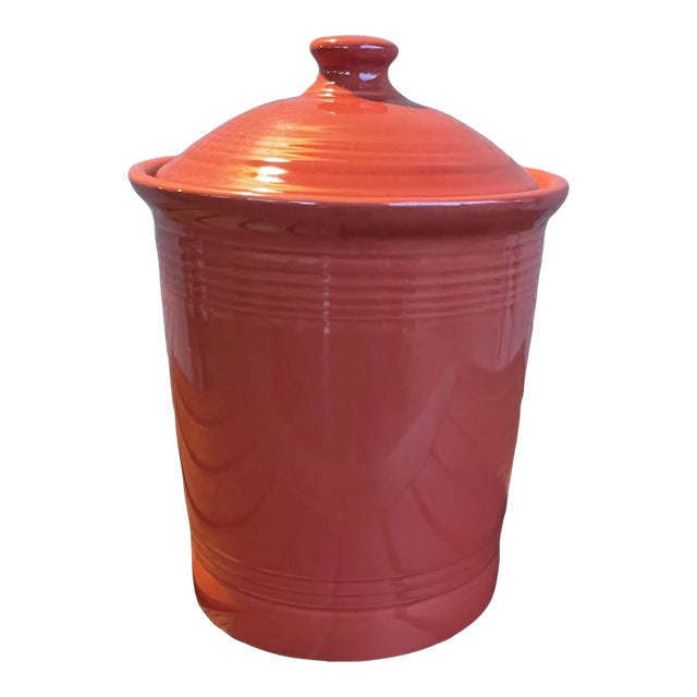 Vintage Large Homer Laughlin Fiesta Persimmon Canister & Lid - Retired For Sale