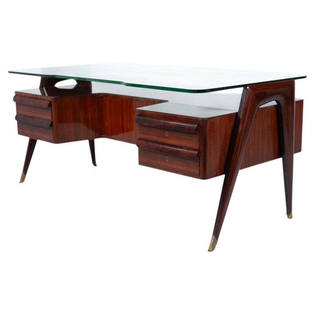 Mid-Century Modern Vittorio Dassi Desk, Wood and Glass, 1950s For Sale - Image 18 of 18