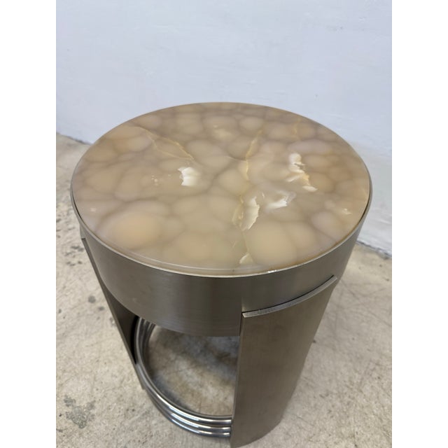 Art Deco Revival Brushed Steel and Chrome Accent Occasional Table, 1980s For Sale - Image 9 of 12