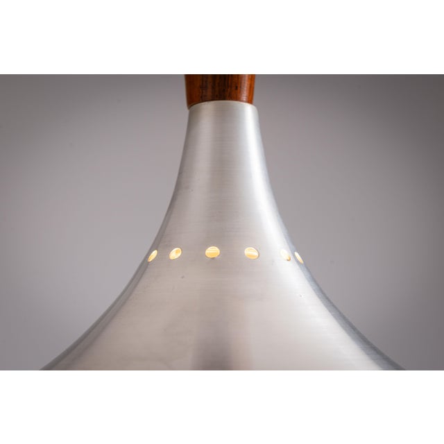 Vintage Pendant Light in Aluminium and Wood from Sölken Leuchten, 1960s For Sale - Image 6 of 11