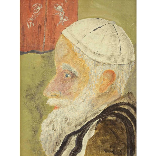 The artist depicts the portrait of an older Rabbi from a profile view in the manner of Samuel Rothbort. The artist's brush...