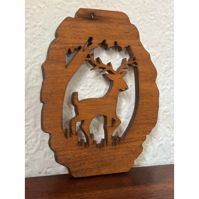 1990s Wood Carved Reindeer Wall Hanging For Sale - Image 5 of 5