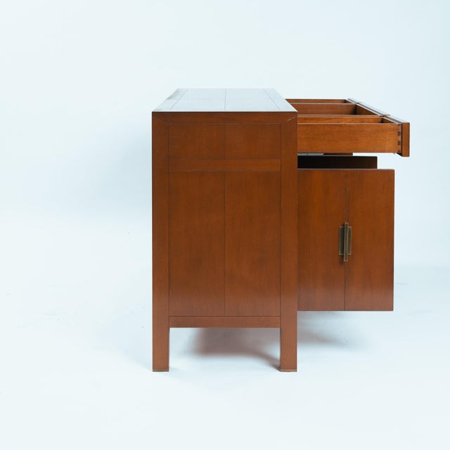 Transitional Cherry Wood Sideboard with Brass Geometric Hardware, 1980s For Sale - Image 12 of 18
