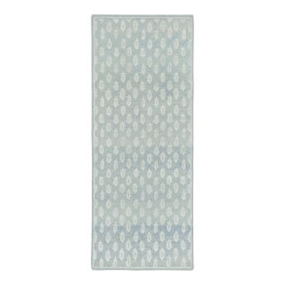 Rug & Kilim's Block Print Floral Runner in Blue & Ivory High-Low Design For Sale