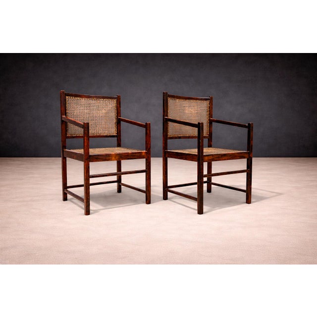 1960s Pair of Armchairs in Hardwood & Caning 1960s For Sale - Image 5 of 7