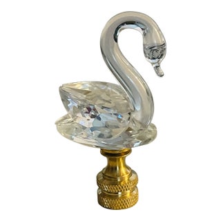 1960s Art Glass Cut Crystal Swan Lamp Finial For Sale