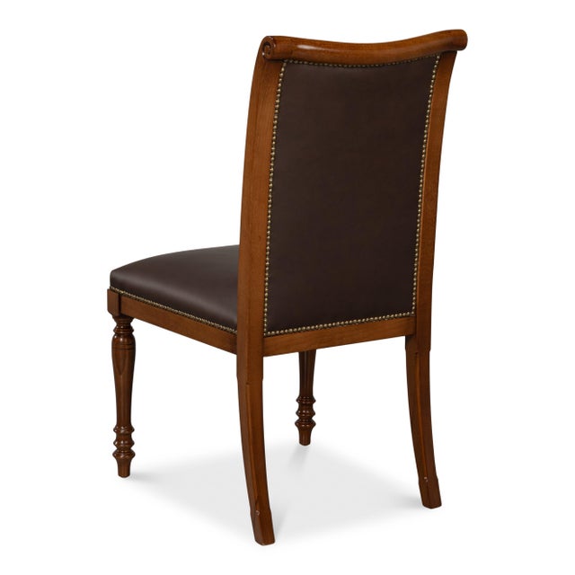French Empire Dining Chairs in Brown Leather, Sets of 2 For Sale - Image 4 of 11