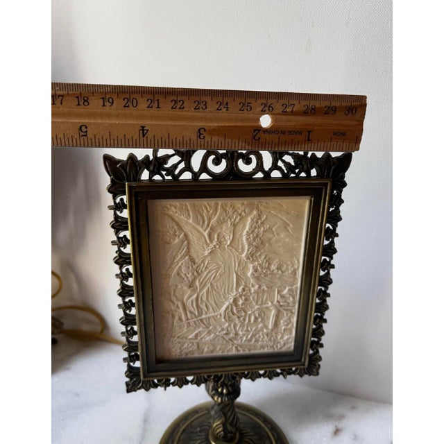 1980s Guardian Angel Lithophane Victorian Accent Lamp Featuring a Translucent Porcelain Panel Illuminated From Behind For Sale - Image 4 of 11