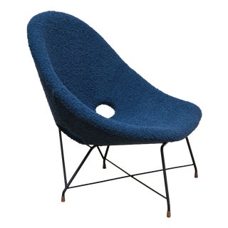 Kosmos Lounge Chair in Teal Pierre Frey Bouclé by Augusto Bozzi for Saporiti, 1950s For Sale