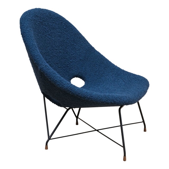 Kosmos Lounge Chair in Teal Pierre Frey Bouclé by Augusto Bozzi for Saporiti, 1950s For Sale