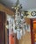 Stunning 1940's Hollywood Regency Gilt and Verdigris Patinated Bronze and Tole with Crystal Pendant Chandelier. 4 lights....