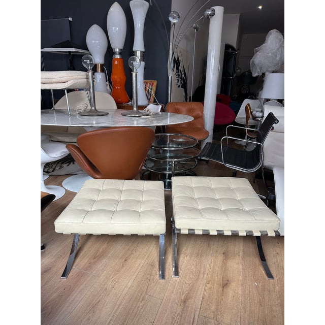 Barcelona Style Ottomans by Ludwig Mies Van Der Rohe for Knoll Inc., 1980s, Set of 2 For Sale - Image 3 of 6
