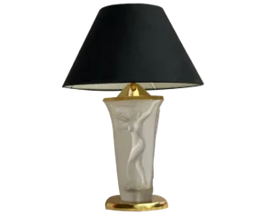 Vintage Table Lamp with Three Embossed Graces on the Opaque Glass & Black Shade