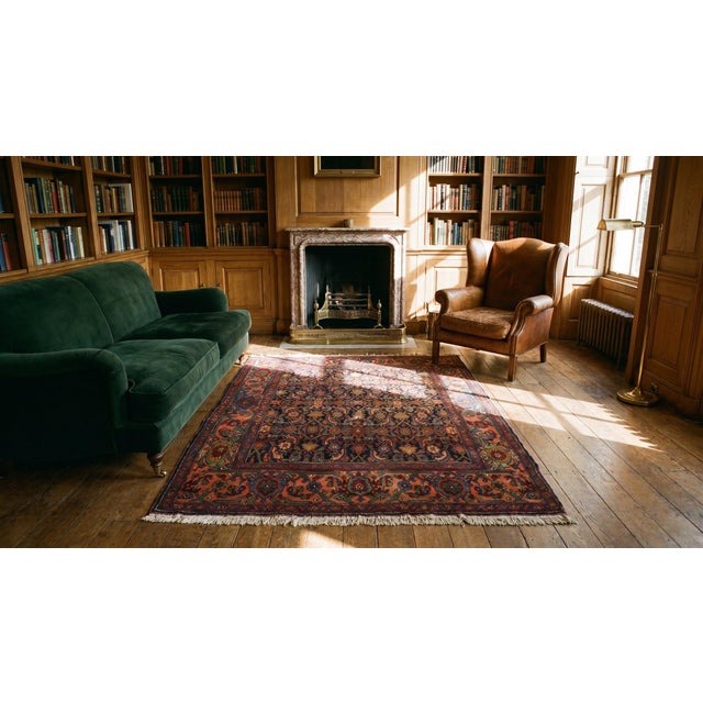 1920s Blue Navy Herati Antique W. Persian Bijar Rug 4' X 5'3" Handknotted Wool Carpet For Sale In New York - Image 6 of 8