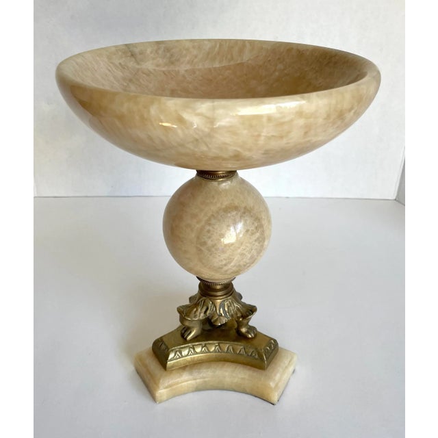 Metal 1960's Brass and Alabaster Stone Pedestal Bowl For Sale - Image 7 of 11