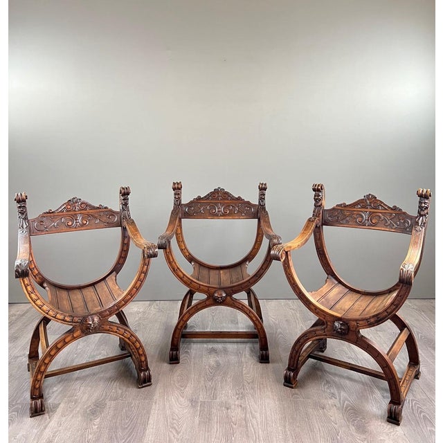 19th Century Renaissance Wooden Armchairs, Set of 3 For Sale - Image 13 of 13