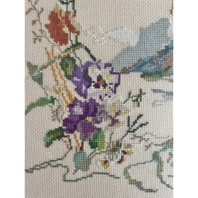 Japanese Vintage Mid 20th Century Framed Cross Stitch Botanical Landscape Art For Sale - Image 3 of 7