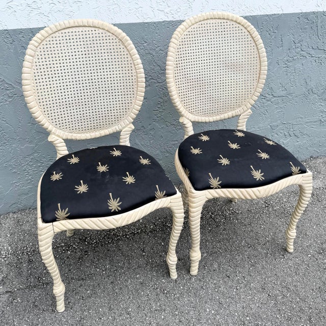Late 20th Century Vintage French Provincial Carved Wood Cane Back Dining Chairs - Set of 6 For Sale - Image 5 of 12