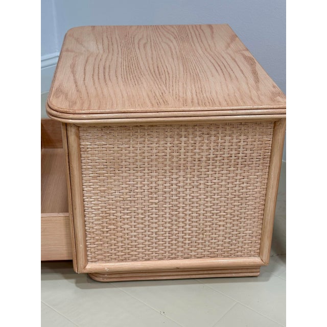 Antique White Signed Pair of Roche Bobois Nightstands by Maugrion – French Oak & Cane, Circa 1980 For Sale - Image 8 of 10