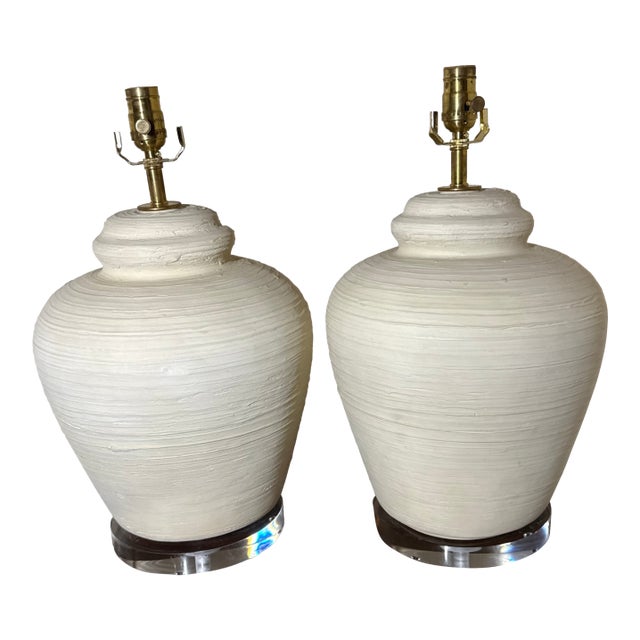 1970s Danish Large Beehive Table Lamps on Lucite Signed - a Pair For Sale
