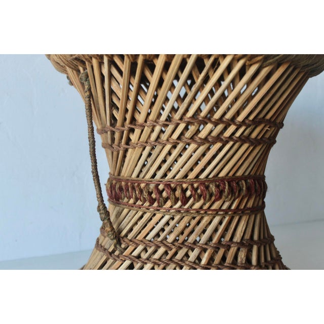 Vintage Woven Bamboo Rattan Woven Cane Wicker Stool Mid-Century For Sale - Image 11 of 17