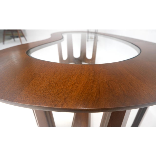 Oiled Walnut Boomerang Kidney Shape Glass Top Stretcher Base Coffee Table Mint!