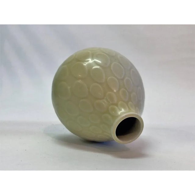 A small light yellow Nils Thorsson decorative vintage textured Aluminia / Royal Copenhagen faience Marselis vase #2633...