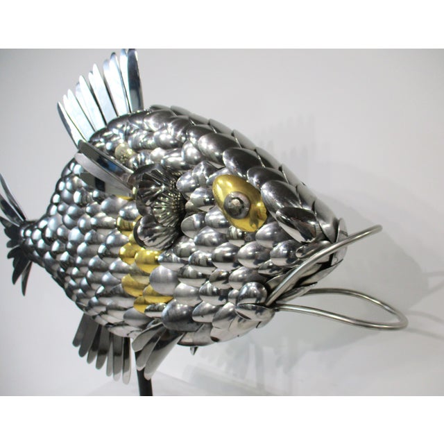 Curtis Jere Large Folk Art Flatware Metal Fish Sculpture For Sale - Image 4 of 8